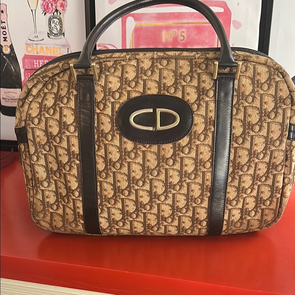 Christian Dior Trotter Canvas Monogram Handbag with Leather trim